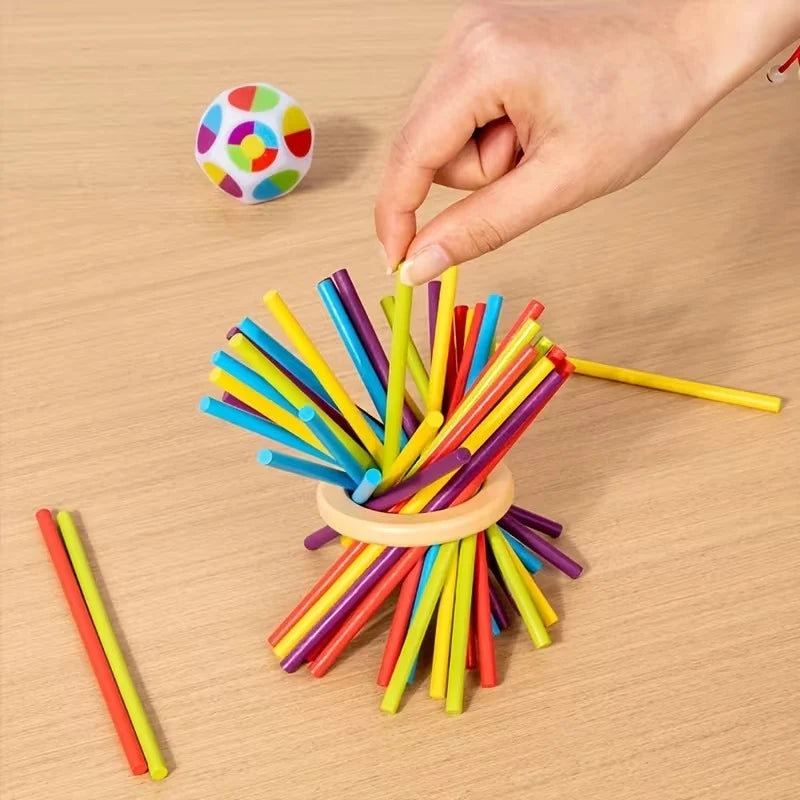 Wooden 3in1 Stick Pulling, Ball Drop and Color Sorting Activity Tower