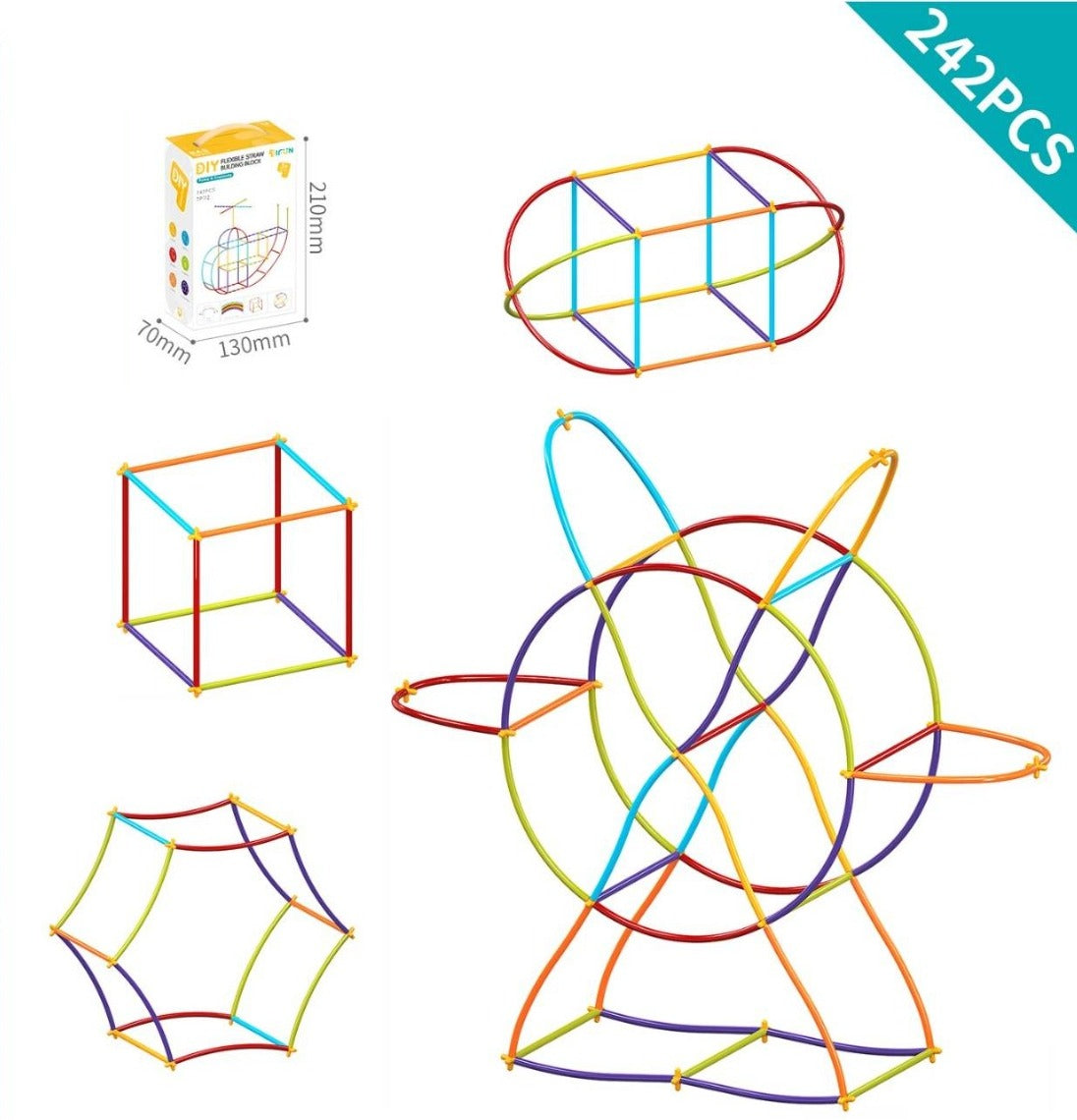 DIY Colorful Flexible Straw Pipe Building blocks 242 Piece - 112