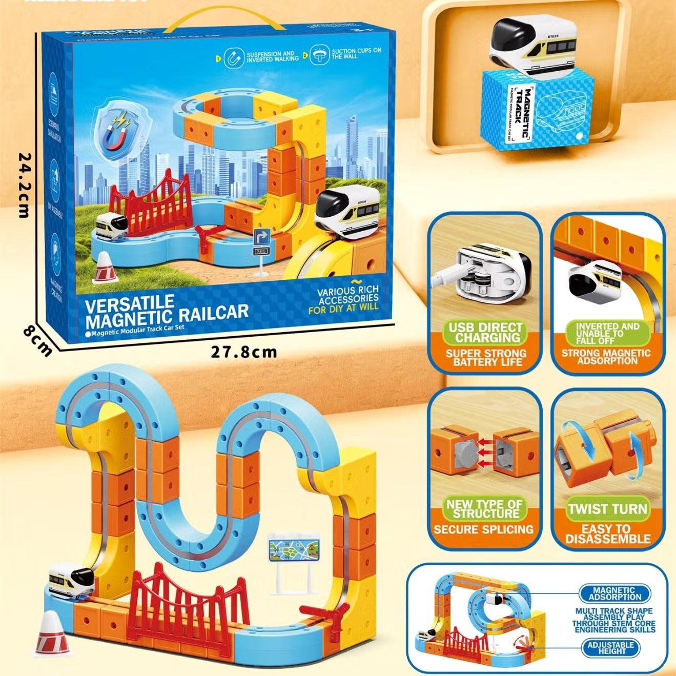 DIY Magnetic Car  Rail Track Set for Kids