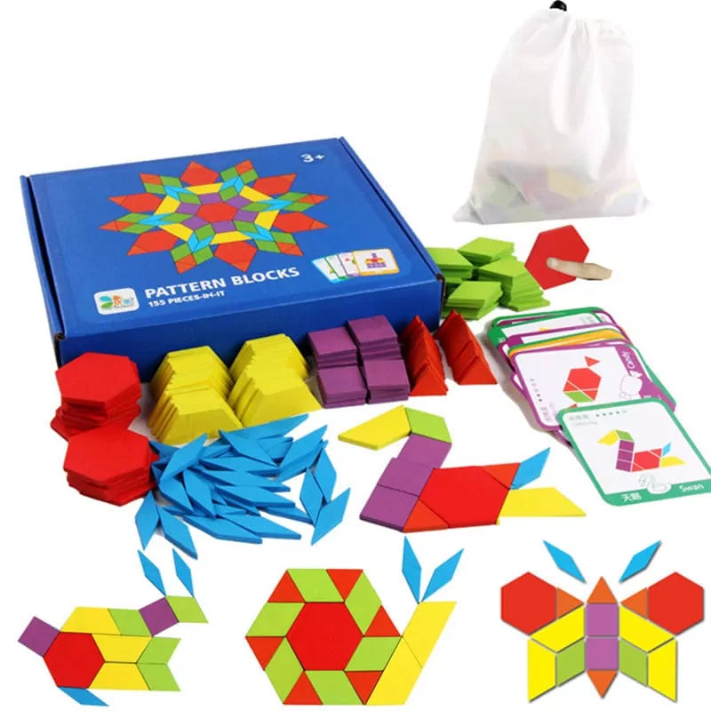 Wooden Colorful Pattern Blocks - 155 pieces - Default Title - Odeez | Educational Toys Pakistan 