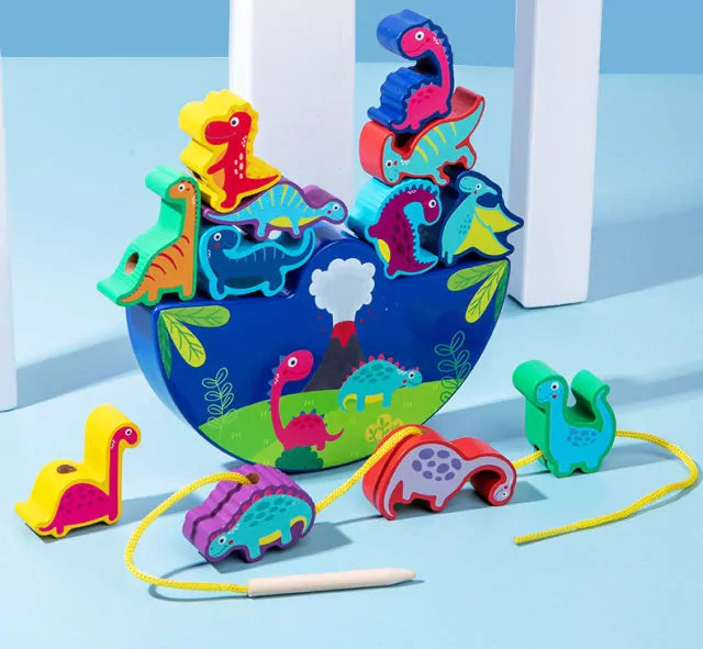 Wooden Dinosaur Balance and Lacing Game - 12 pieces - Default Title - Odeez | Educational Toys Pakistan 