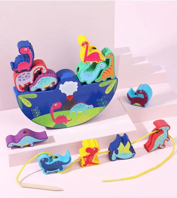Wooden Dinosaur Balance and Lacing Game - 12 pieces - Default Title - Odeez | Educational Toys Pakistan 