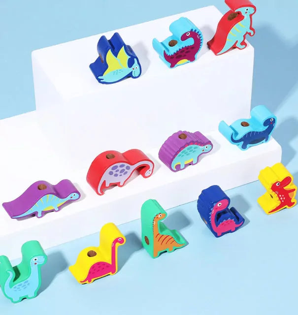 Wooden Dinosaur Balance and Lacing Game - 12 pieces - Default Title - Odeez | Educational Toys Pakistan 