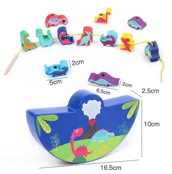 Wooden Dinosaur Balance and Lacing Game - 12 pieces - Default Title - Odeez | Educational Toys Pakistan 