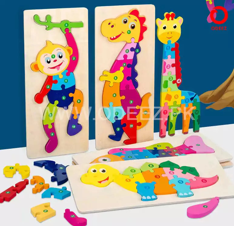 Wooden Number Learning Jigsaw Puzzle - Random Character - Default Title - Odeez | Educational Toys Pakistan 