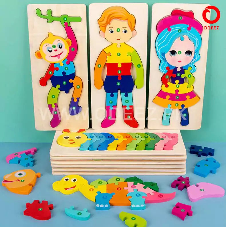 Wooden Number Learning Jigsaw Puzzle - Random Character - Default Title - Odeez | Educational Toys Pakistan 