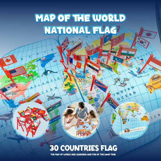 Wooden World Map With Recognition 30 Countries Flags - 003 - Default Title - Odeez | Educational Toys Pakistan 