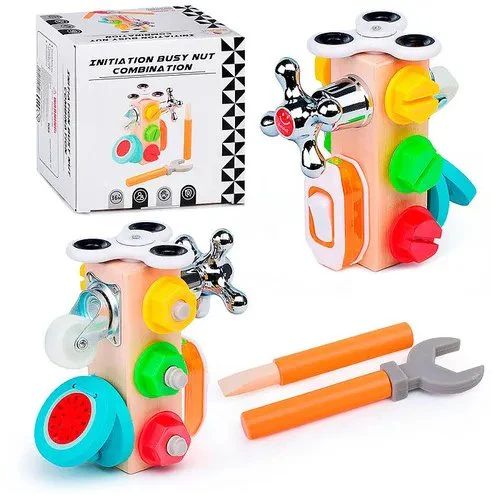 Wooden Activity Busy Cube Nut Combination Tool Kit - 046