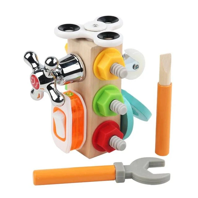 Wooden Activity Busy Cube Nut Combination Tool Kit - 046