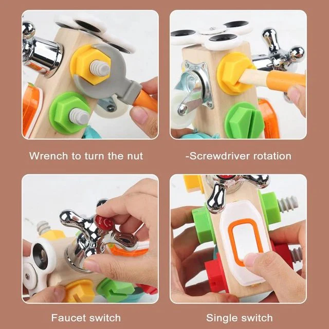 Wooden Activity Busy Cube Nut Combination Tool Kit - 046