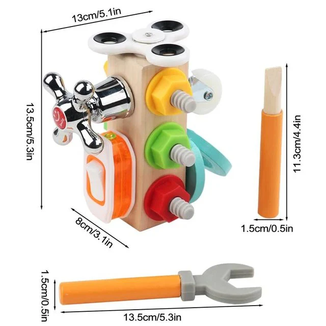 Wooden Activity Busy Cube Nut Combination Tool Kit - 046