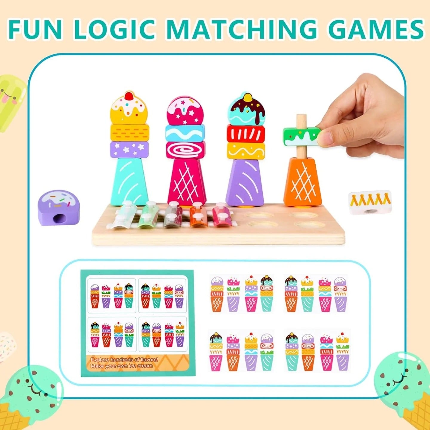3 in 1 Fishing, Icecream Sorting and Xylophone Wooden Activity Board - 866