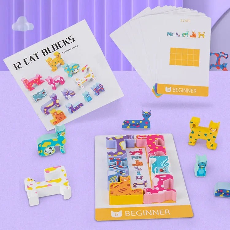 Wooden Cat Pattern Challenge Blocks - 12 Pieces - Default Title - Odeez | Educational Toys Pakistan 