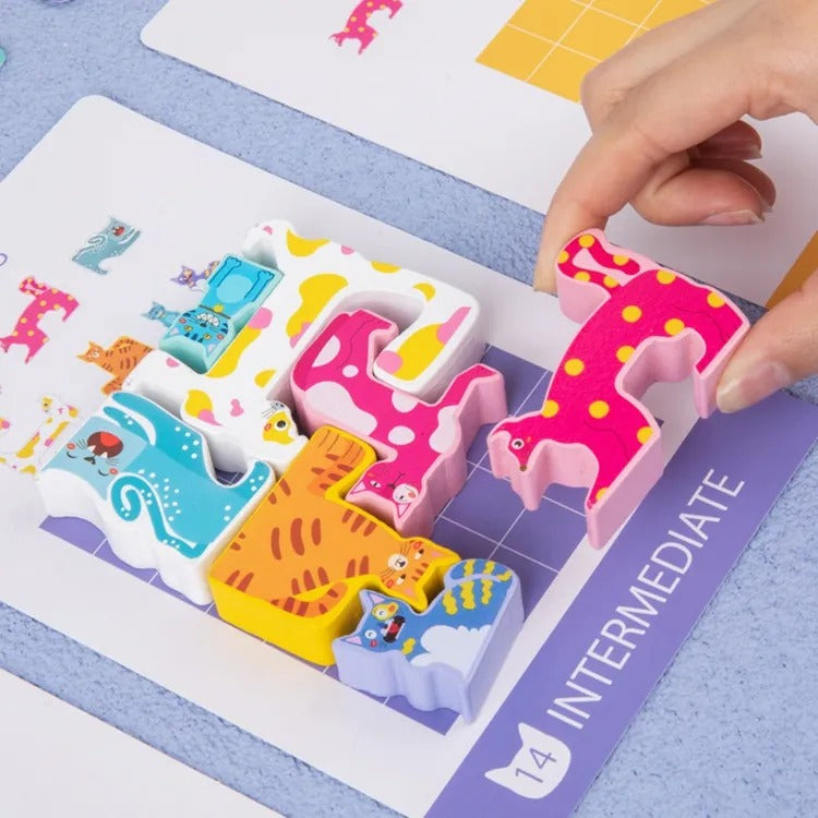 Wooden Cat Pattern Challenge Blocks - 12 Pieces - Default Title - Odeez | Educational Toys Pakistan 