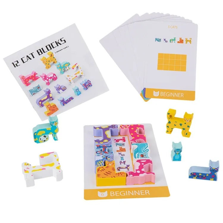 Wooden Cat Pattern Challenge Blocks - 12 Pieces - Default Title - Odeez | Educational Toys Pakistan 