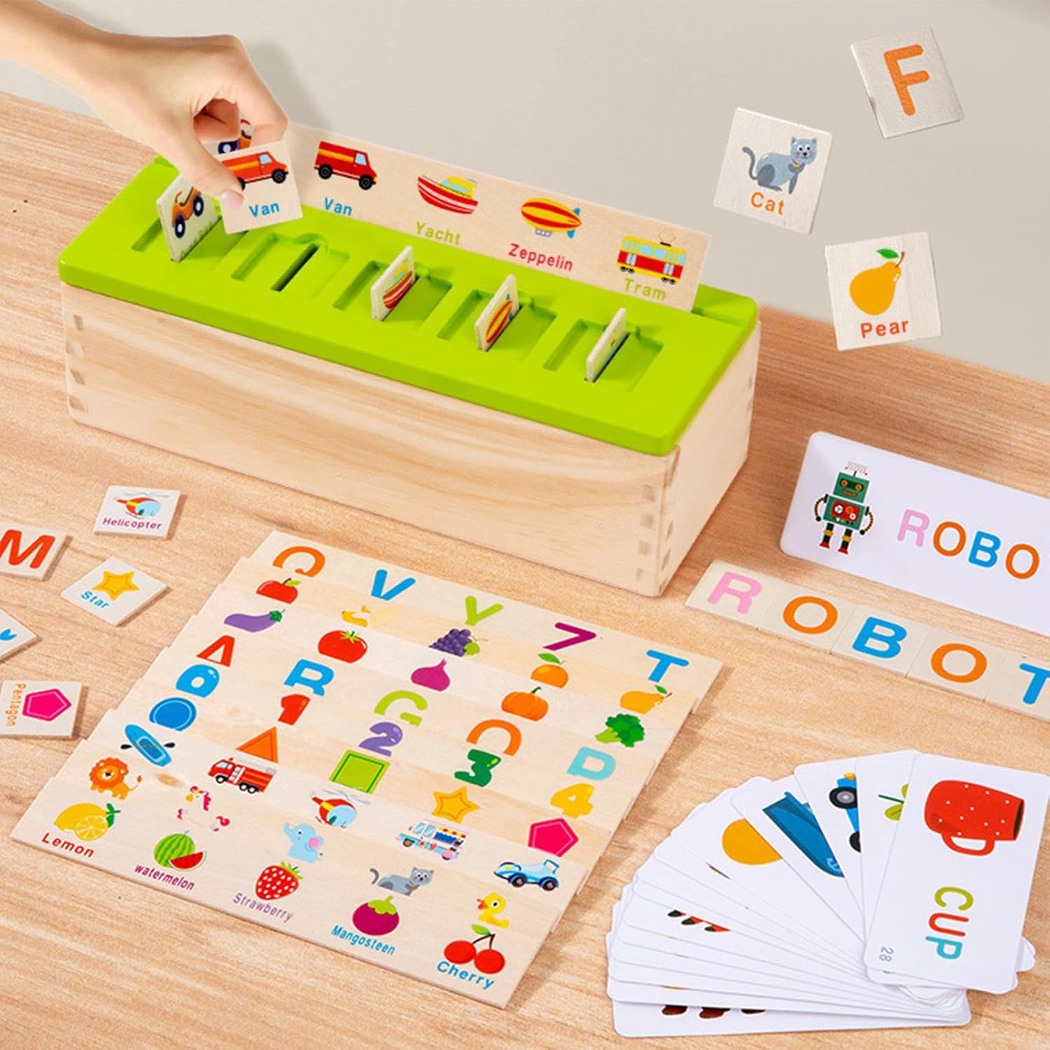 Wooden Knowledge Classification Objects Matching and Flash Cards Box - 048