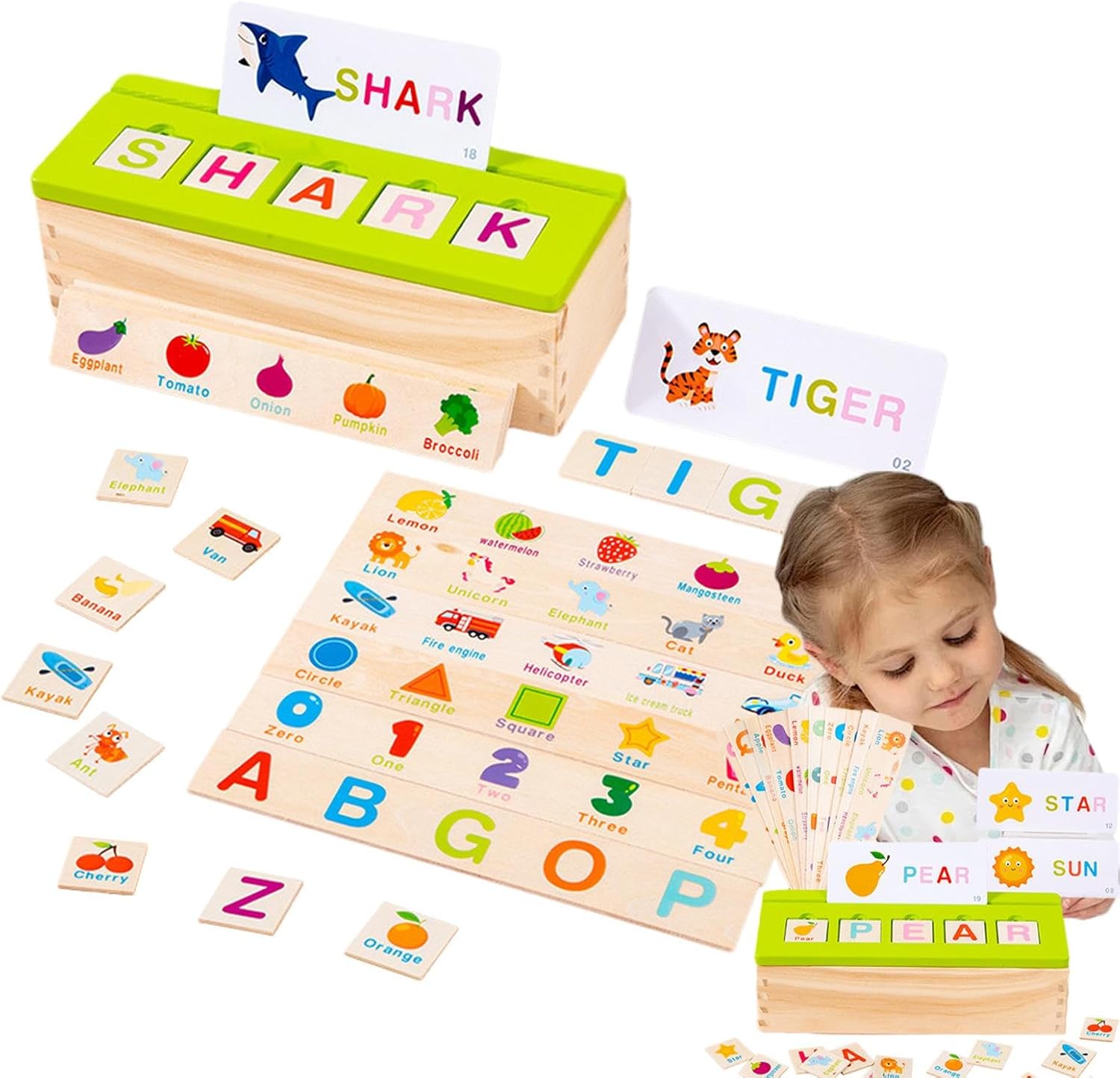 Wooden Knowledge Classification Objects Matching and Flash Cards Box - 048