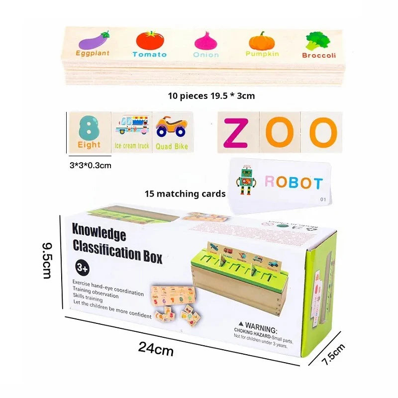 Wooden Knowledge Classification Objects Matching and Flash Cards Box - 048