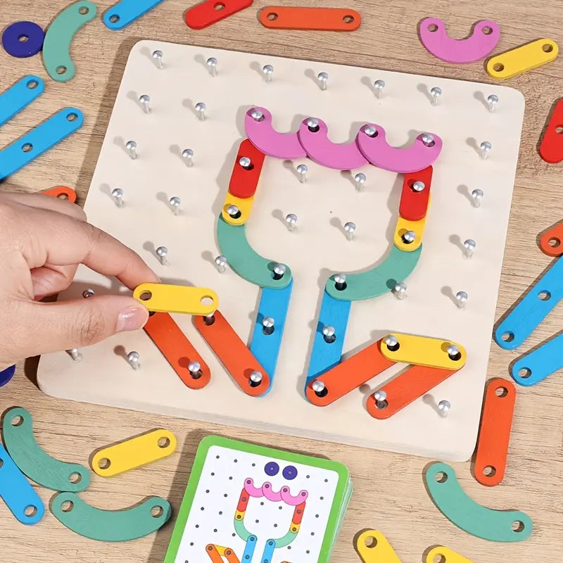 2in1 Creative Wooden Square Nail Board Learning Toy