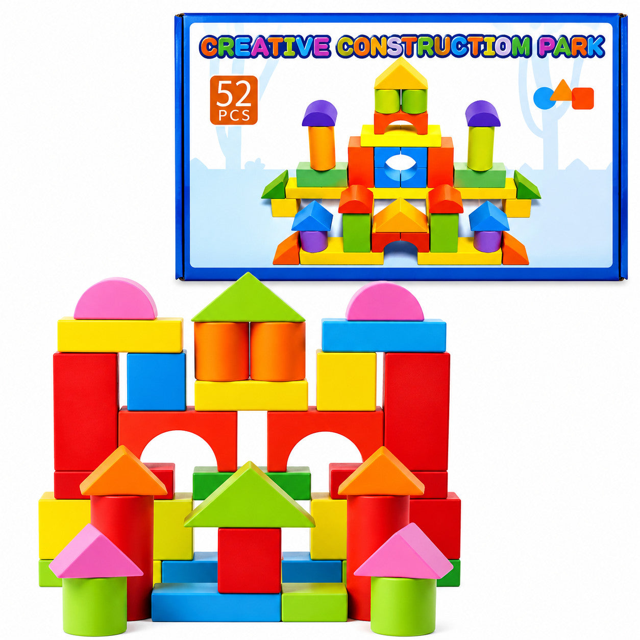 Wooden Creative Construction Blocks – 52pcs Building Set
