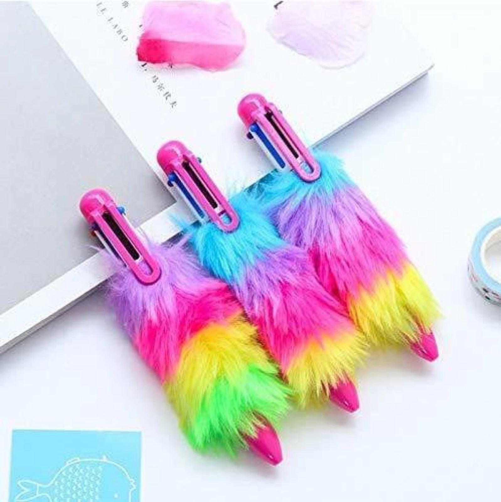 6 in 1 Retractable Multicolor Feather Fur Ball Pen - Default Title - Odeez | Educational Toys Pakistan 