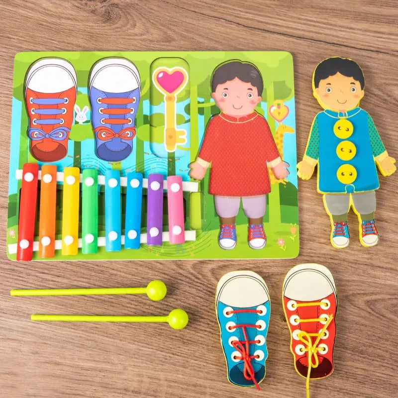 Wooden Xylophone and Threading Activity Board - Default Title - Odeez | Educational Toys Pakistan 