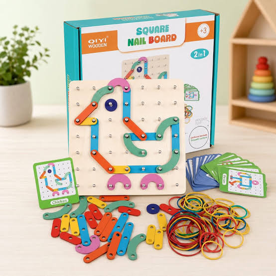 2in1 Creative Wooden Square Nail Board Learning Toy