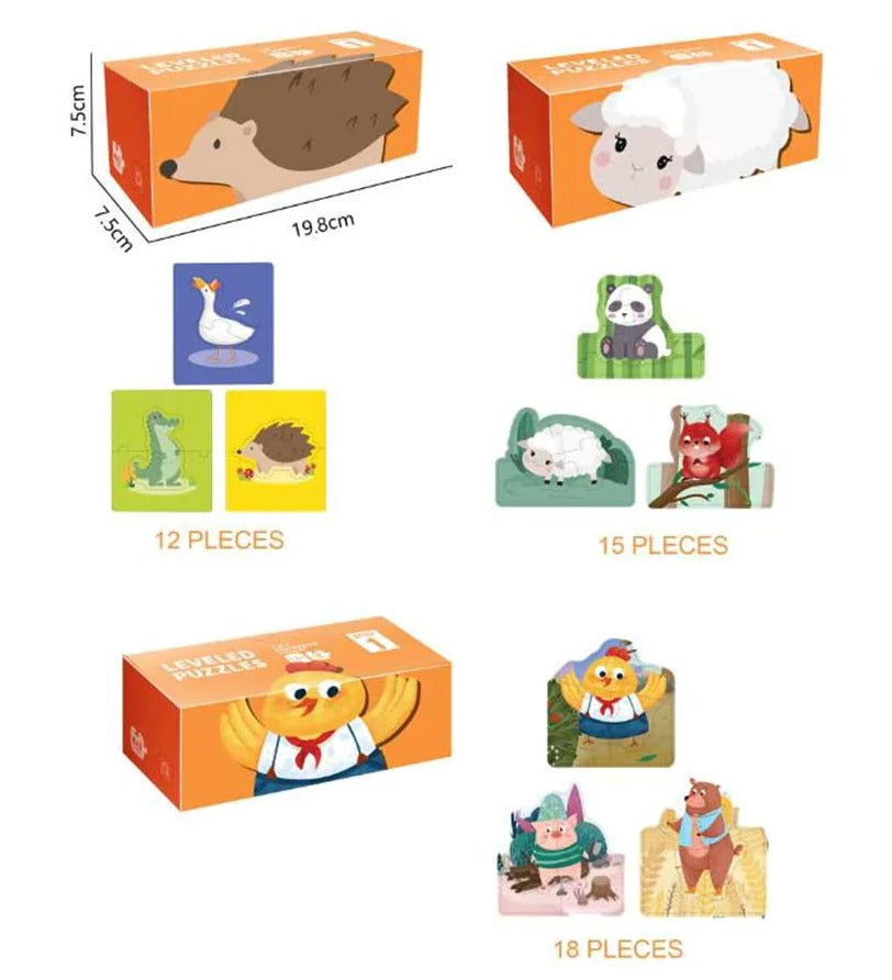 3 in 1 Animal Cognition Progressive Puzzles Level 1 - Default Title - Odeez | Educational Toys Pakistan 