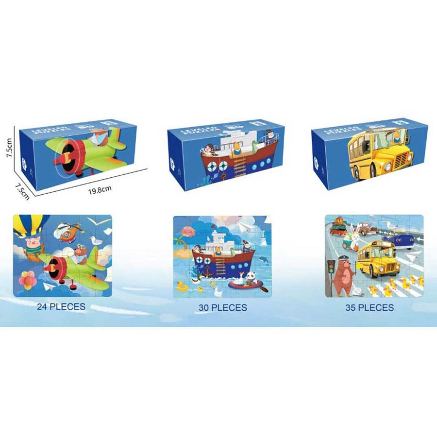 3 in 1 Transportation Progressive Puzzles Level 3 - Default Title - Odeez | Educational Toys Pakistan 