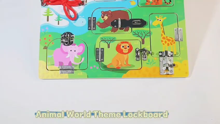 Wooden Animal Door Lock Activity Busy Board - 002