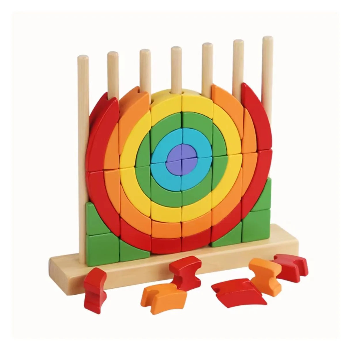 Wooden Rainbow Pattern Building Blocks – Montessori Educational Toy