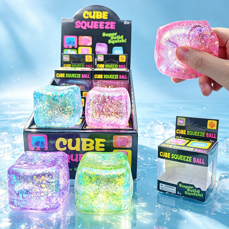 Cube Squishy Squeeze Glitter Stress Cube - Random Color