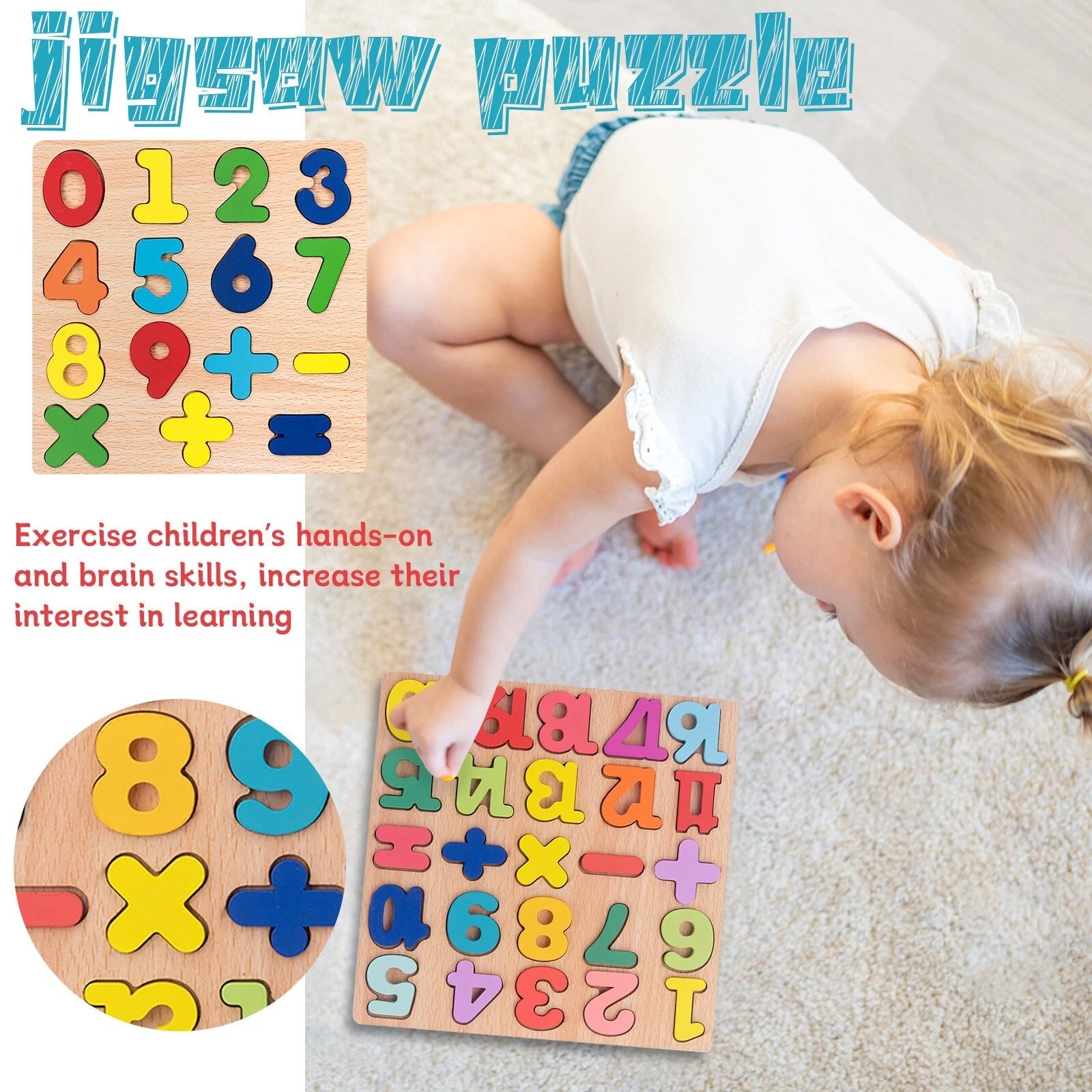 Wooden 3D Alphabet, Numbers & Shapes Learning Puzzle - no knob - Board